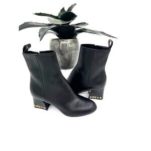 Louis Vuitton Calfskin Bliss Ankle Boots Black Chunky Monogram Block Heel 34 US4